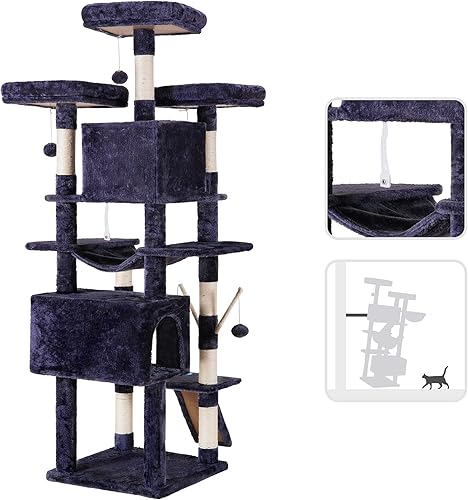 Miniatura 39 de Hey-brother Árbol para gatos, torre grande para gatos de 71 pulgadas XL para gatos de interior, casa para gatos de varios niveles con 3 perchas