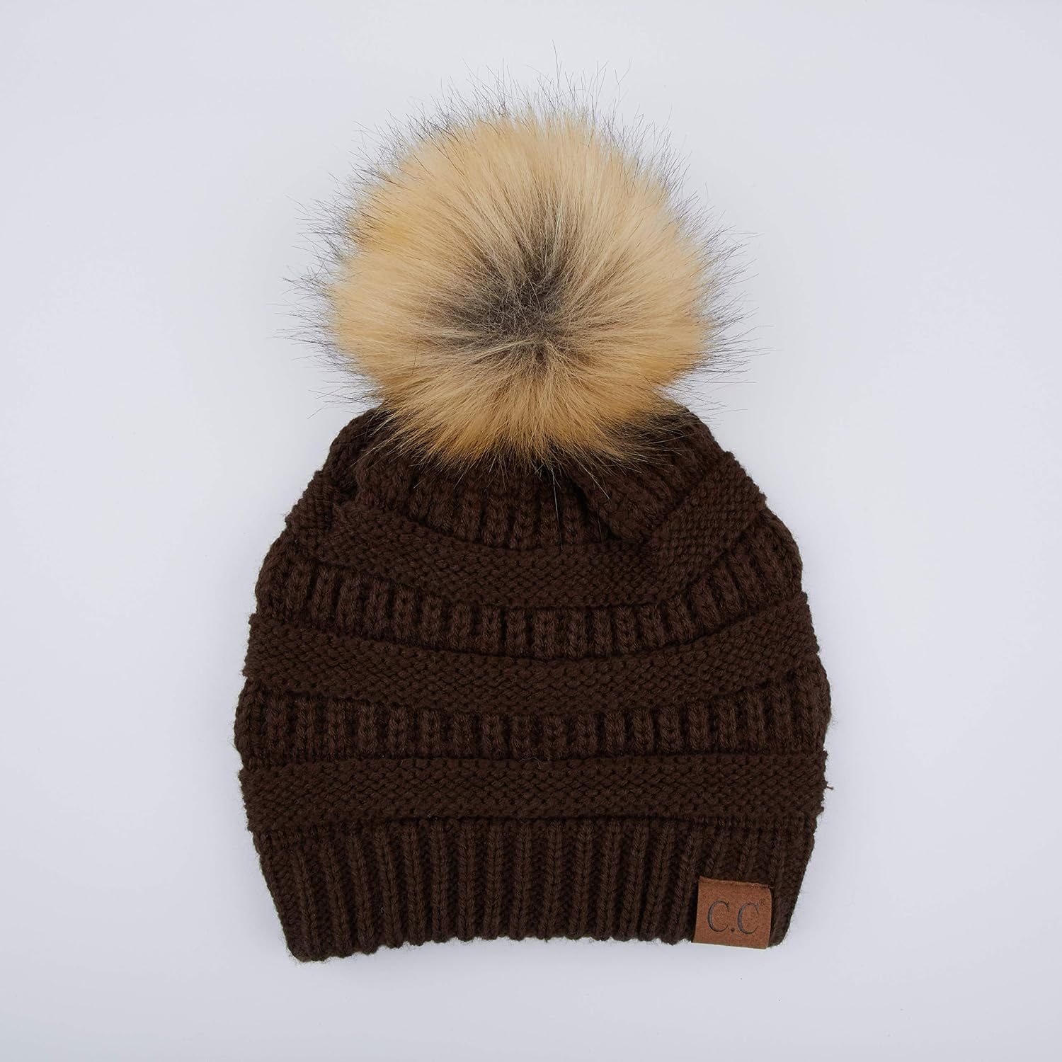 C.C Hatsandscarf Exclusives Unisex Solid Ribbed Beanie with Pom (HAT-43)
