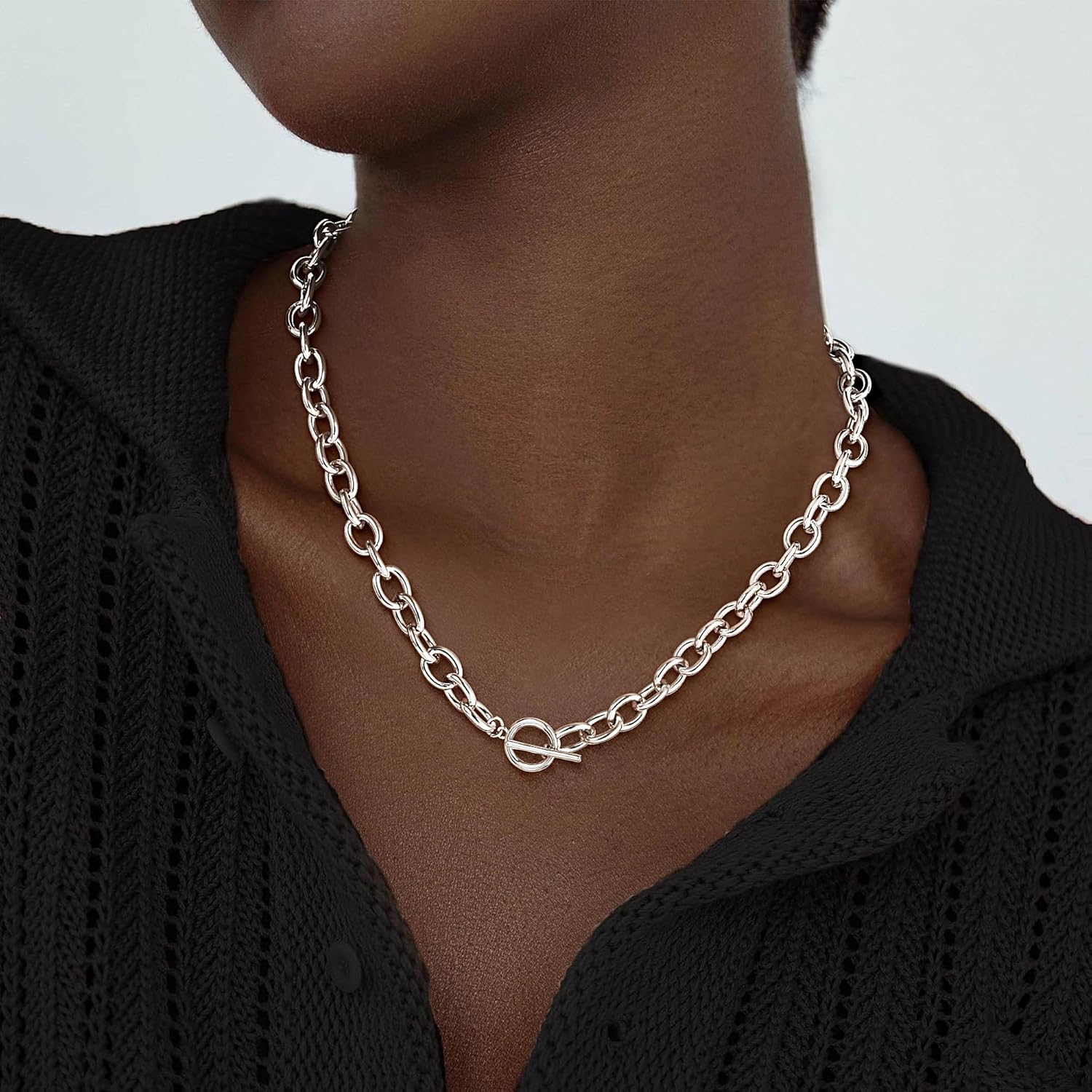 CHESKY 14K Gold Plated Chunky Necklace for Women, Trendy Paperclip Chain Necklace Thick Cross Heart Pendant Necklace Layered Herringbone Cuban Link Chain Toggle Necklaces Non Tarnish Jewelry - Image 2