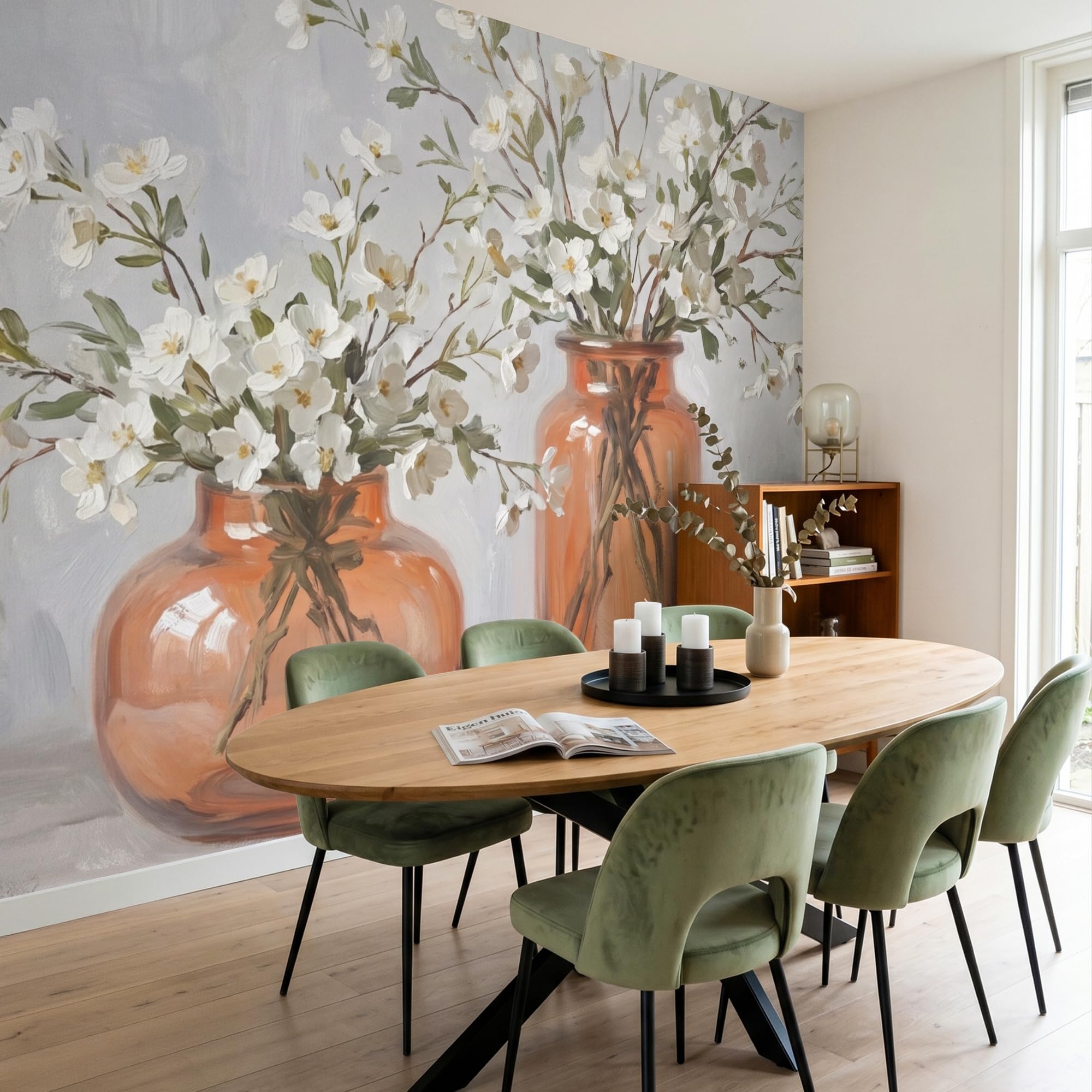 Vinyl Tapete Premium 300x260 cm Wohnzimmer Schlafzimmer Küche Flur Moderne Wand Tapeten Wallpaper For Living Room Bedroom Vasen - Blumen - Orange