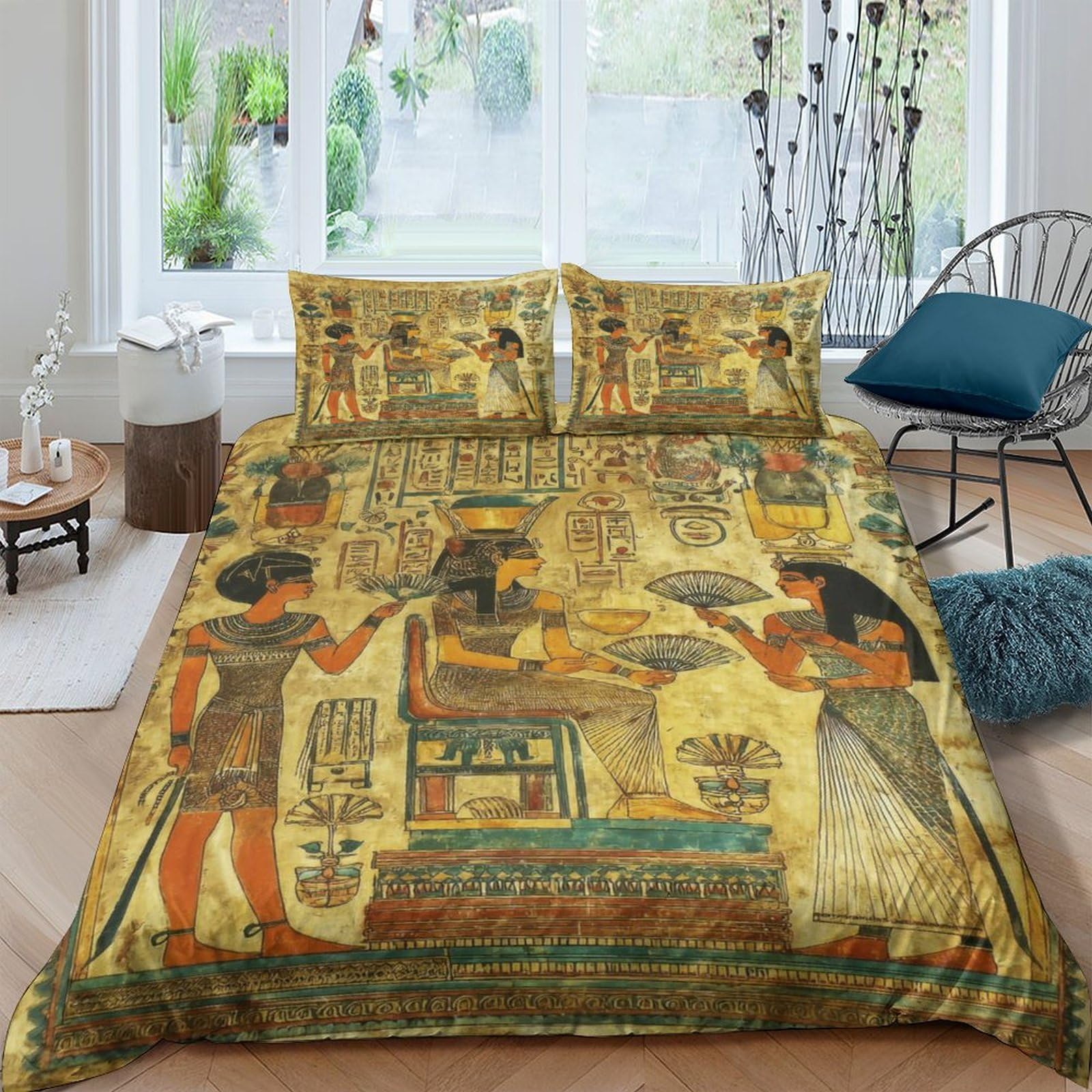 Ctjqhvkz Style-9 3D Printed Egyptian Hieroglyphs Fitted Sheet Microfiber Soft Artistic Ancient Pharaoh Bed Cover For Bedroom Decor Single（135X200cm）