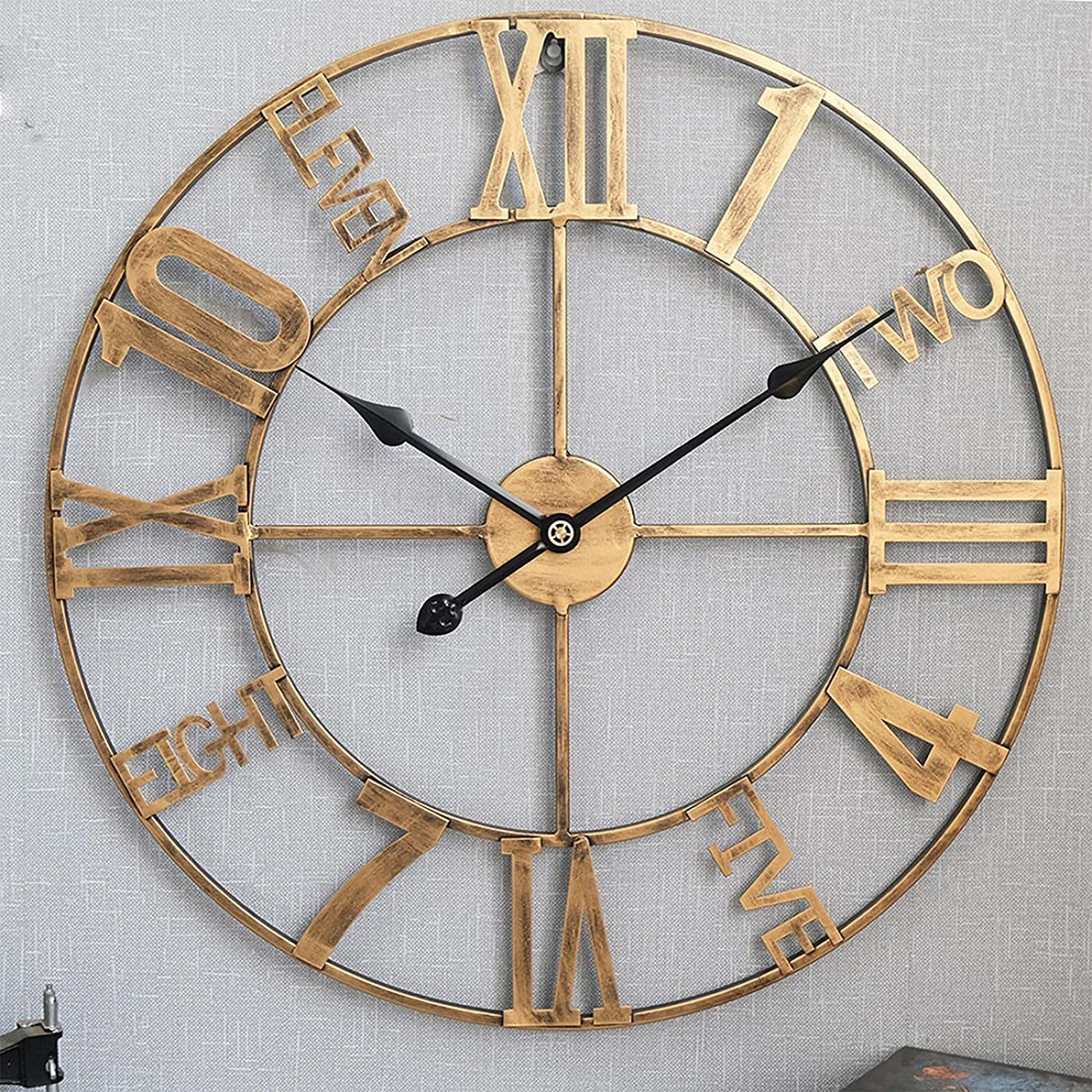 60 cm duże cyfry rzymskie kuchnia metalowy zegar ścienny salon sypialnia dom nowoczesny srebrny wyciszony zegar ścienny (kolor: złoty)