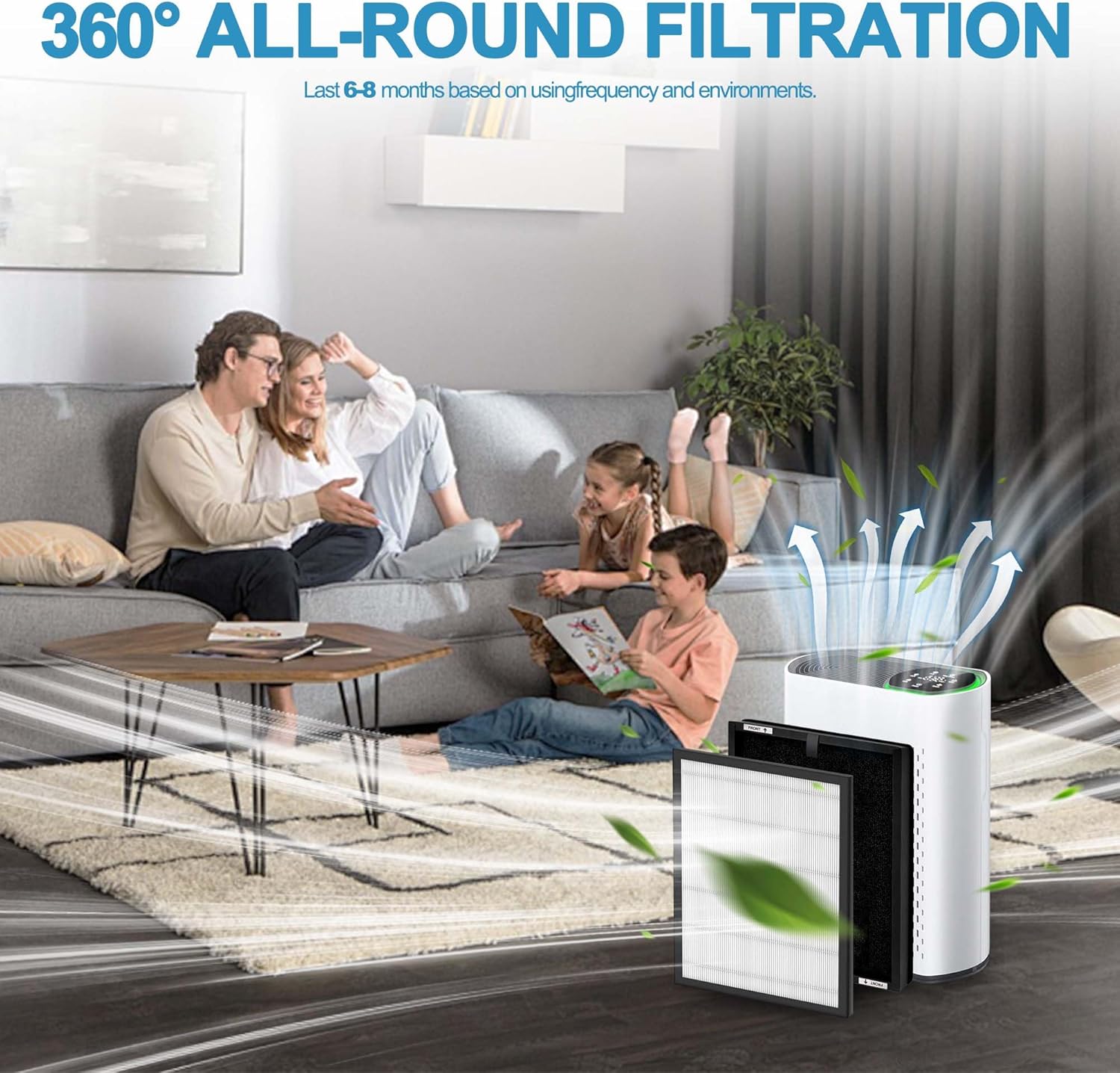 4 Pack HAP602 Replacement Filter for ECOSELF HAP602/HAP602WF Air Purifier, 3-IN-1 Filter Replacement, High-Efficient & Activated Carbon Filter for Home