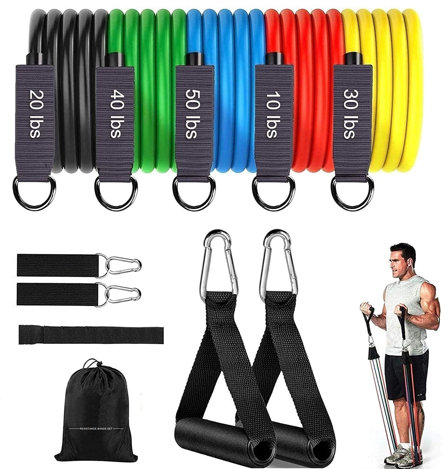 LEEWAY Resistance Band Set of 11, Exercise, Stretching and Workout Toning Tube Kit with Handles, Door Anchor, Ankle Strap| Resistant Band for Workout at Home/Gym for Men, Women (Natural Latex) Indian (B08W9DVL6X) Amazon Price History, Amazon Price Tracker
