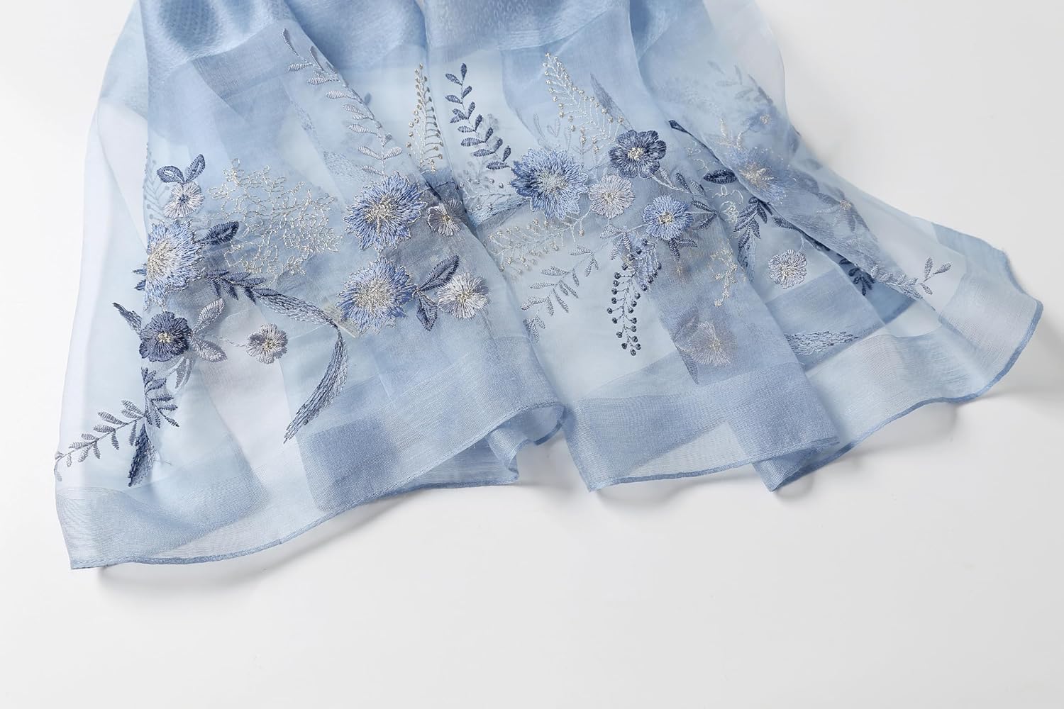 Jeelow Silk Wool Floral Fashion Scarf Shawl Wrap Lightweight Sheer For Women Floral Embroidery Wedding Party Prom - Image 4