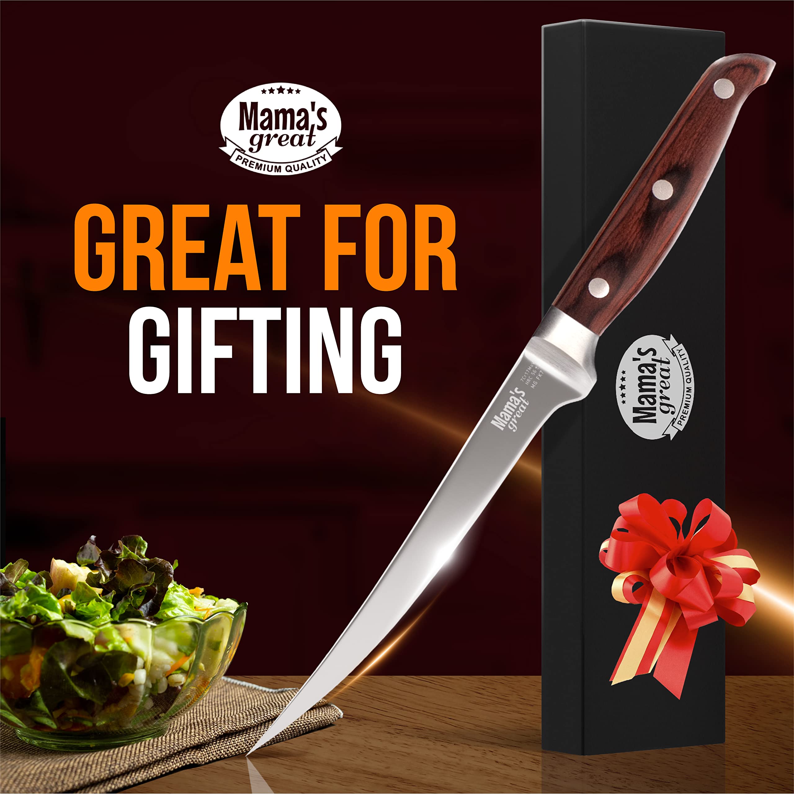 Mama's Great 7 Inch Fishing Fillet Knife with Curved Razor Sharp