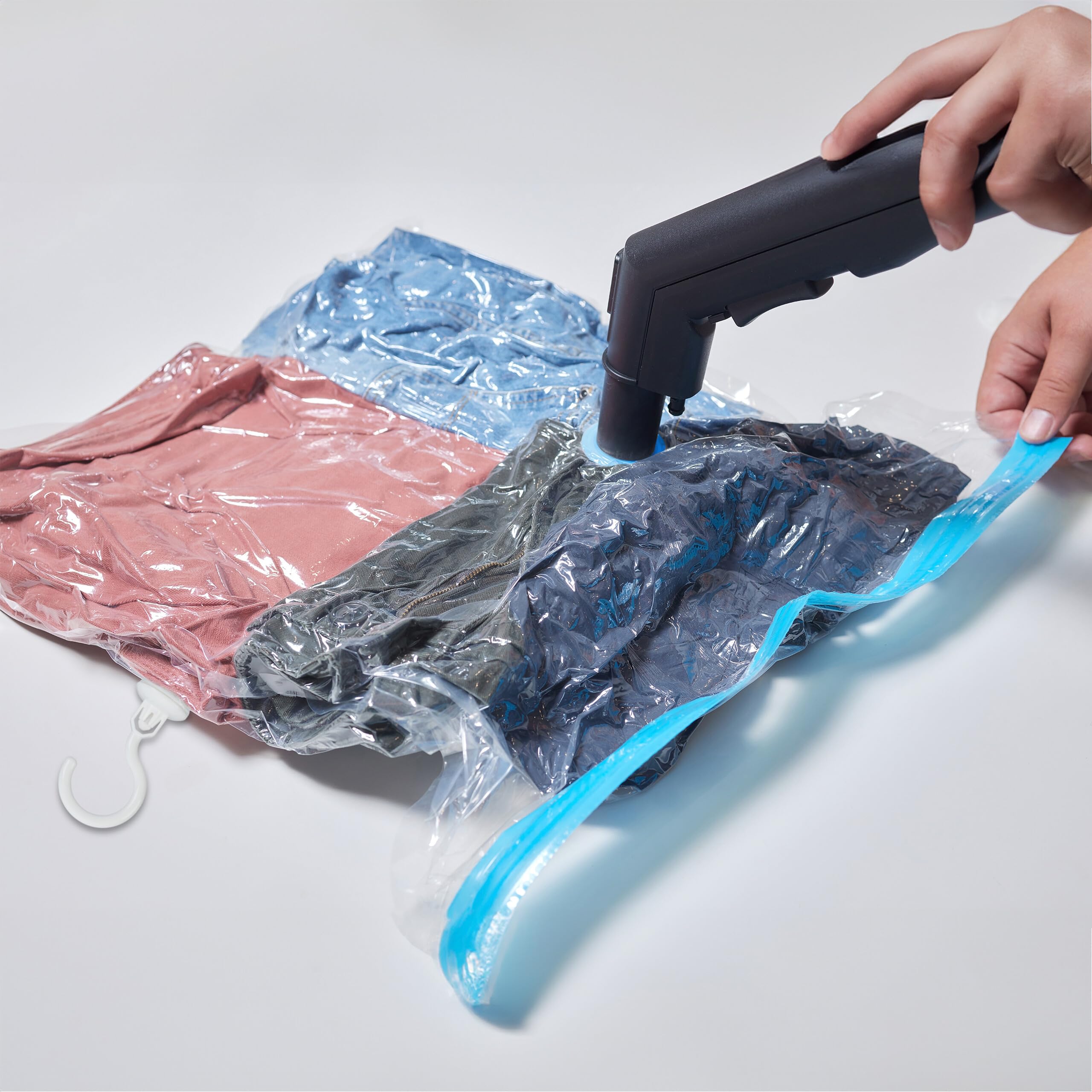 Relaxdays Vakuumbeutel hängend, 10er Set, für Kleidung, transparent/blau | 10 Größen, mit Haken, Kleidersäcke mit Ventil