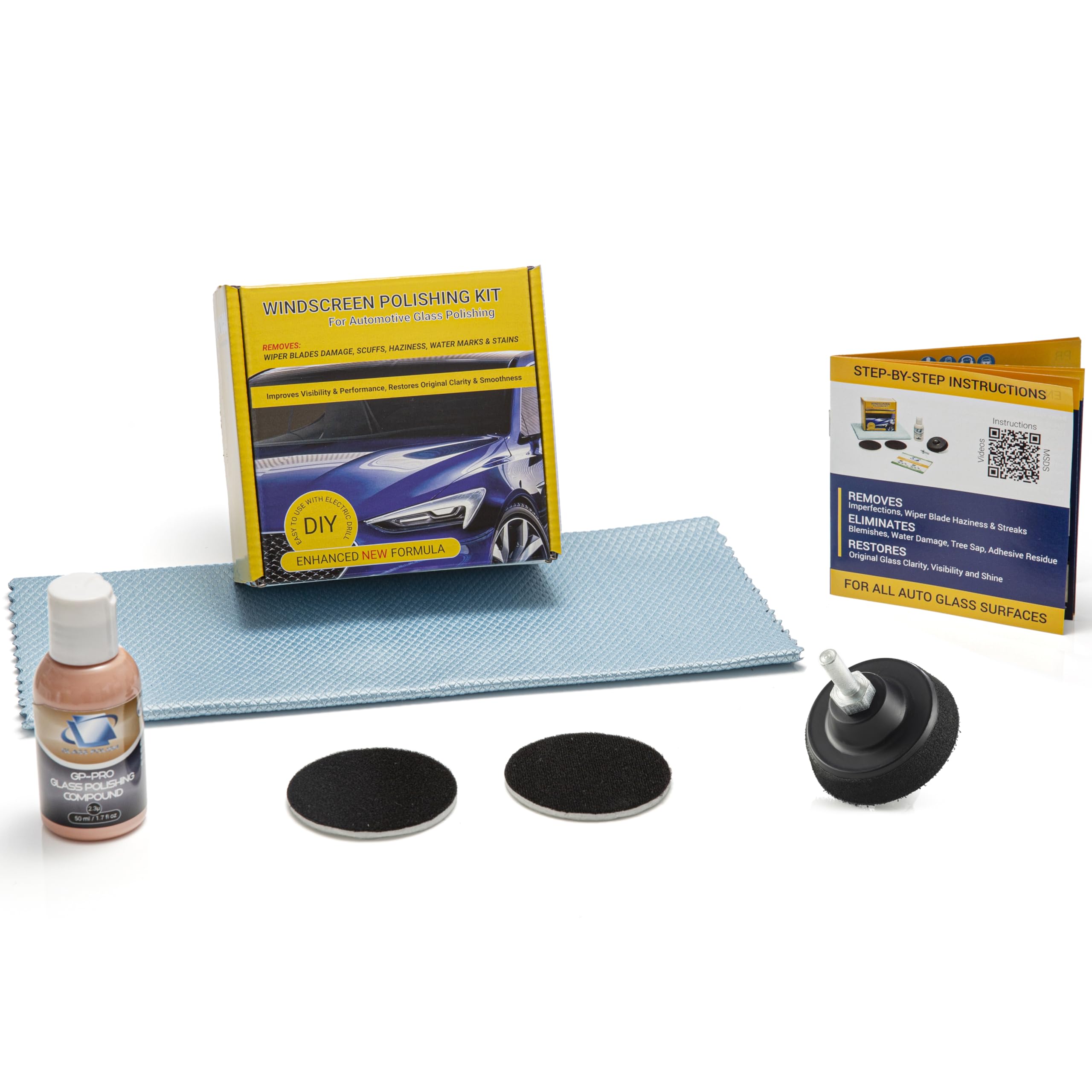 Glass Polish - Kit di lucidatura del Parabrezza - Riparazione del Vetro dell'auto Fai da Te da 75mm - Rimuovi i Danni dalla Spazzola del tergicristallo e ripristina la chiarezza e la lucentezza.