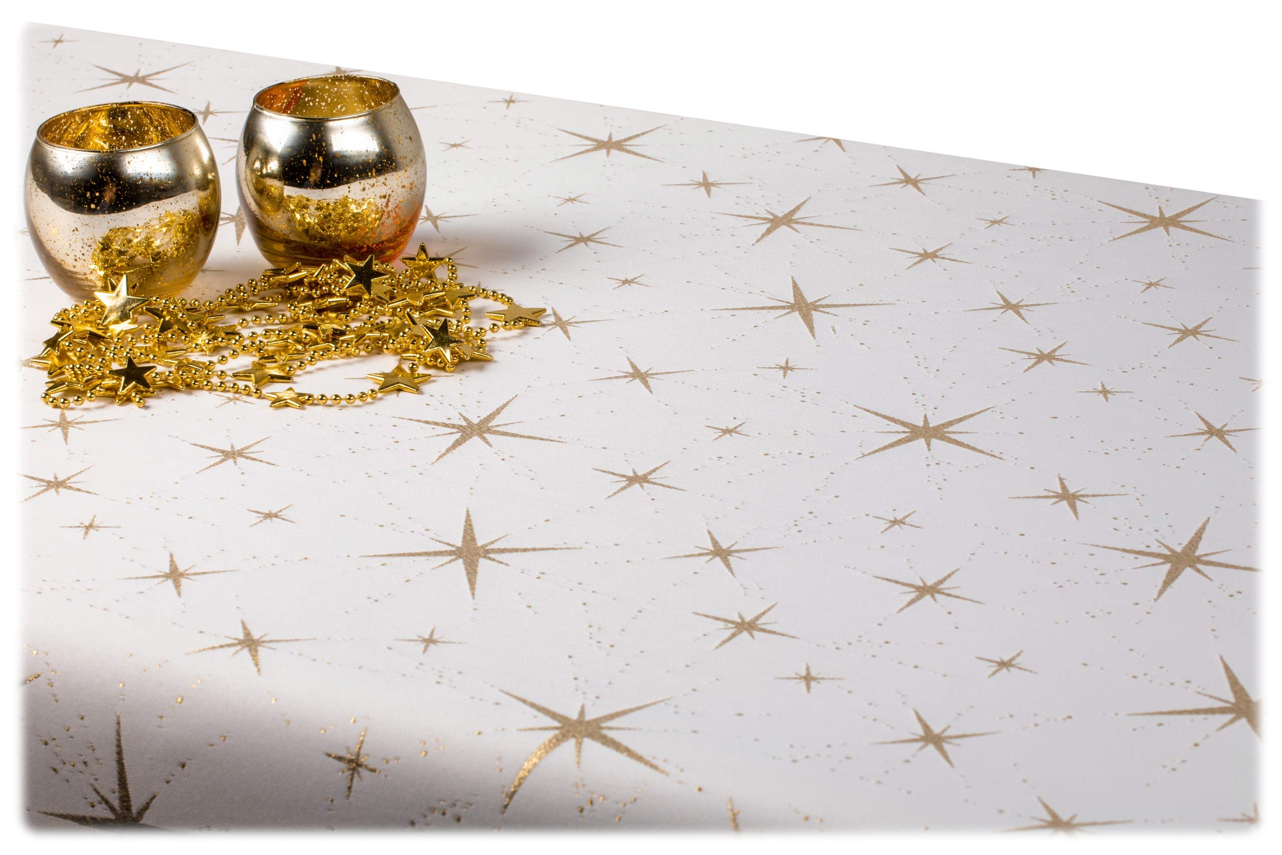 Mantel de Navidad, resistente a las manchas, antimanchas, mantel de dos caras, de poliéster, lamatex plateado y dorado, elegante decoración para mesa de Navidad (150 x 300 cm, patrón