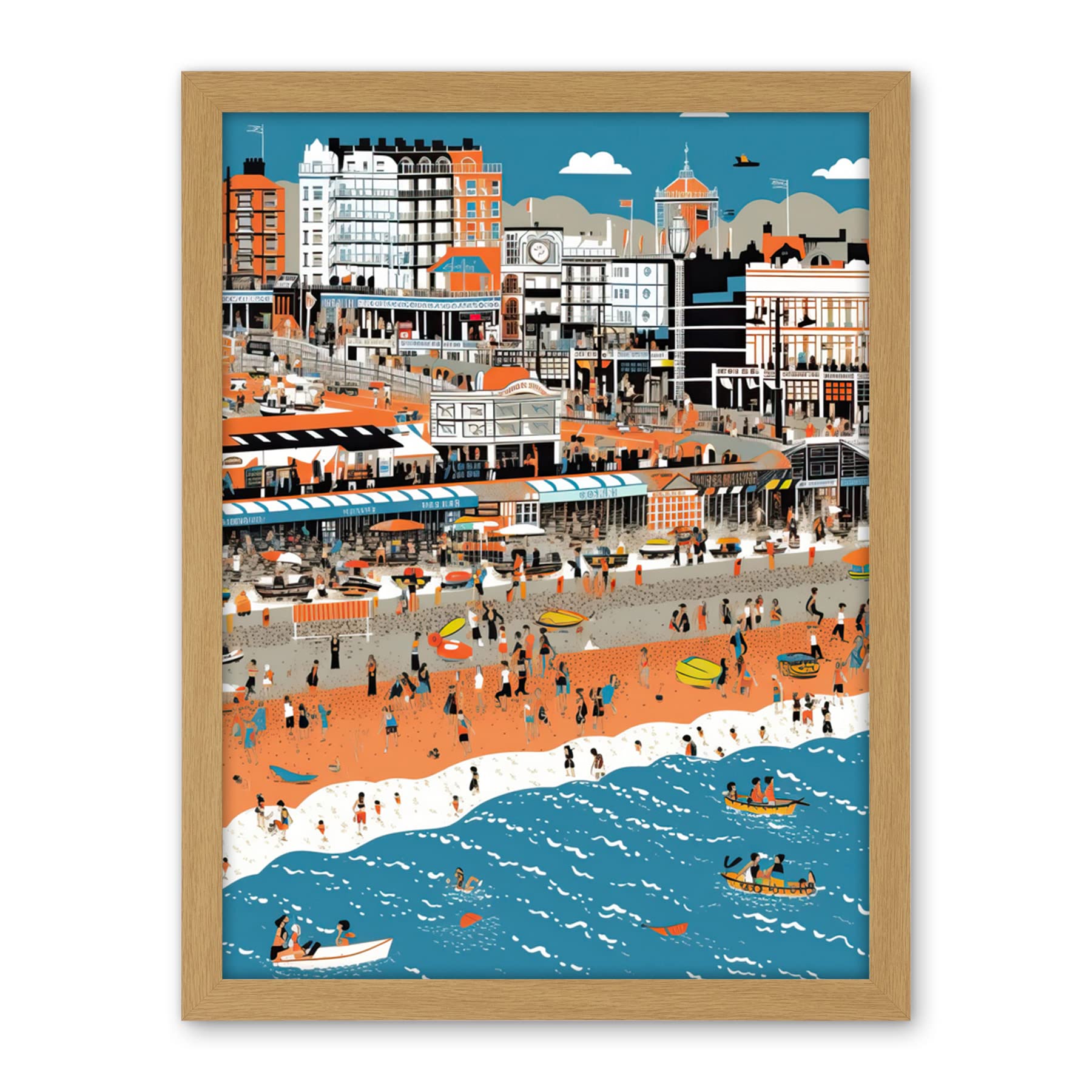 Artery8 Brighton Beach and Palace Pier Modern Abstract Artwork Framed Wall Art Print 18X24 Inch