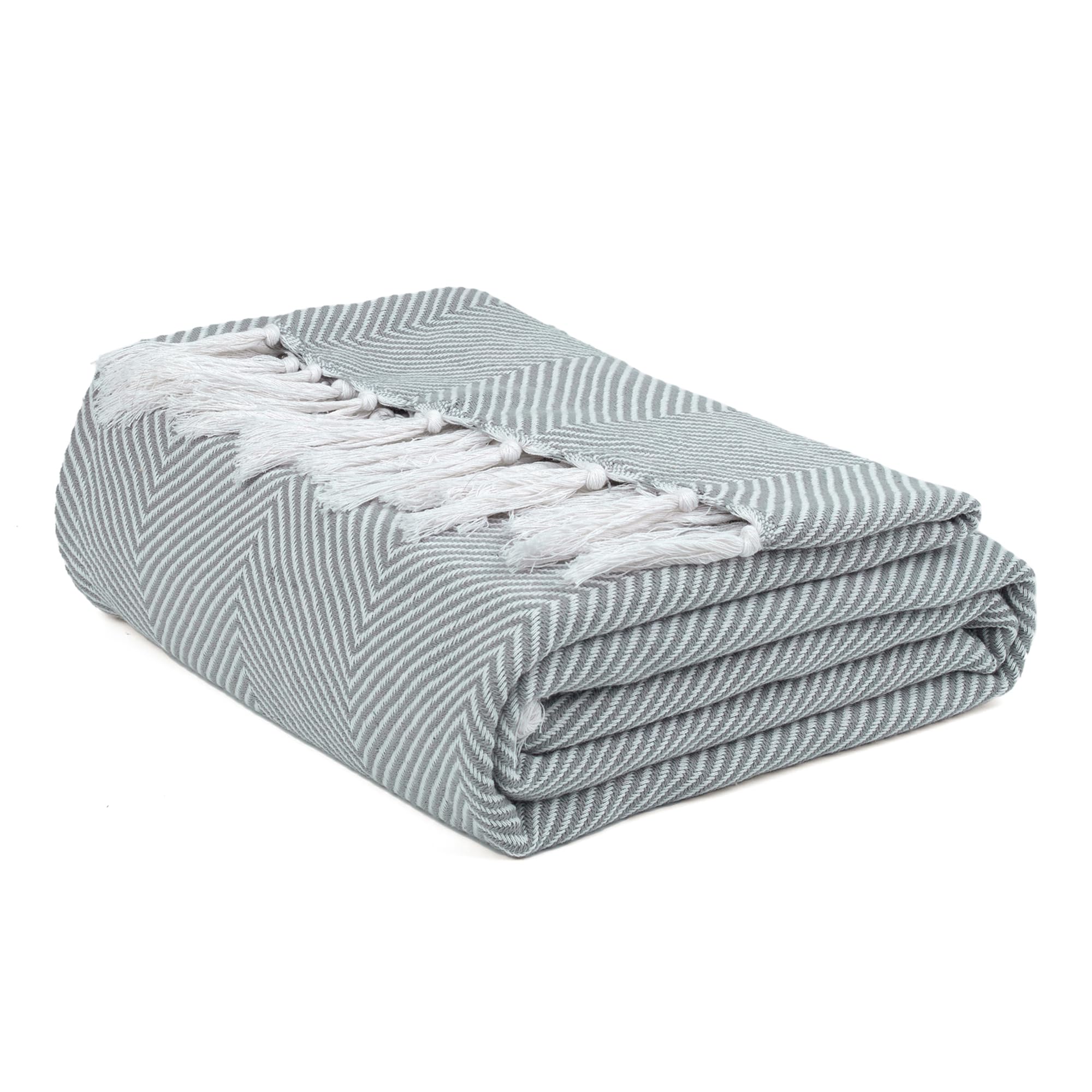 Ehc Grey Herringbone Twill Throw, Handwoven Cotton Throws For Sofas Bed Sofa Settee Couch Reversible Bed Cover Over Blanket, Single 127 X 152Cm, Ivory