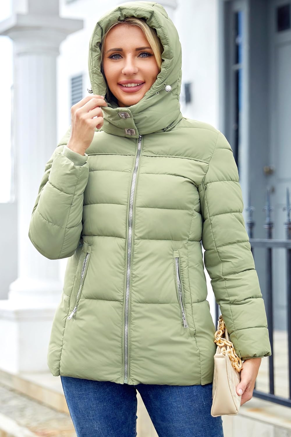 Womens Packable Puffer Jacket Winter Coat with Hood Warm Lightweight Thickened Down Jacket - Image 4