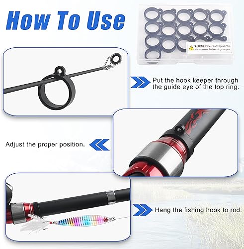 Miniatura 9 de Kit de gancho para caña de pescar, 16 piezas de señuelos de pesca, soporte de anzuelo de caña de pescar, anillos de goma elásticos para gusanos y