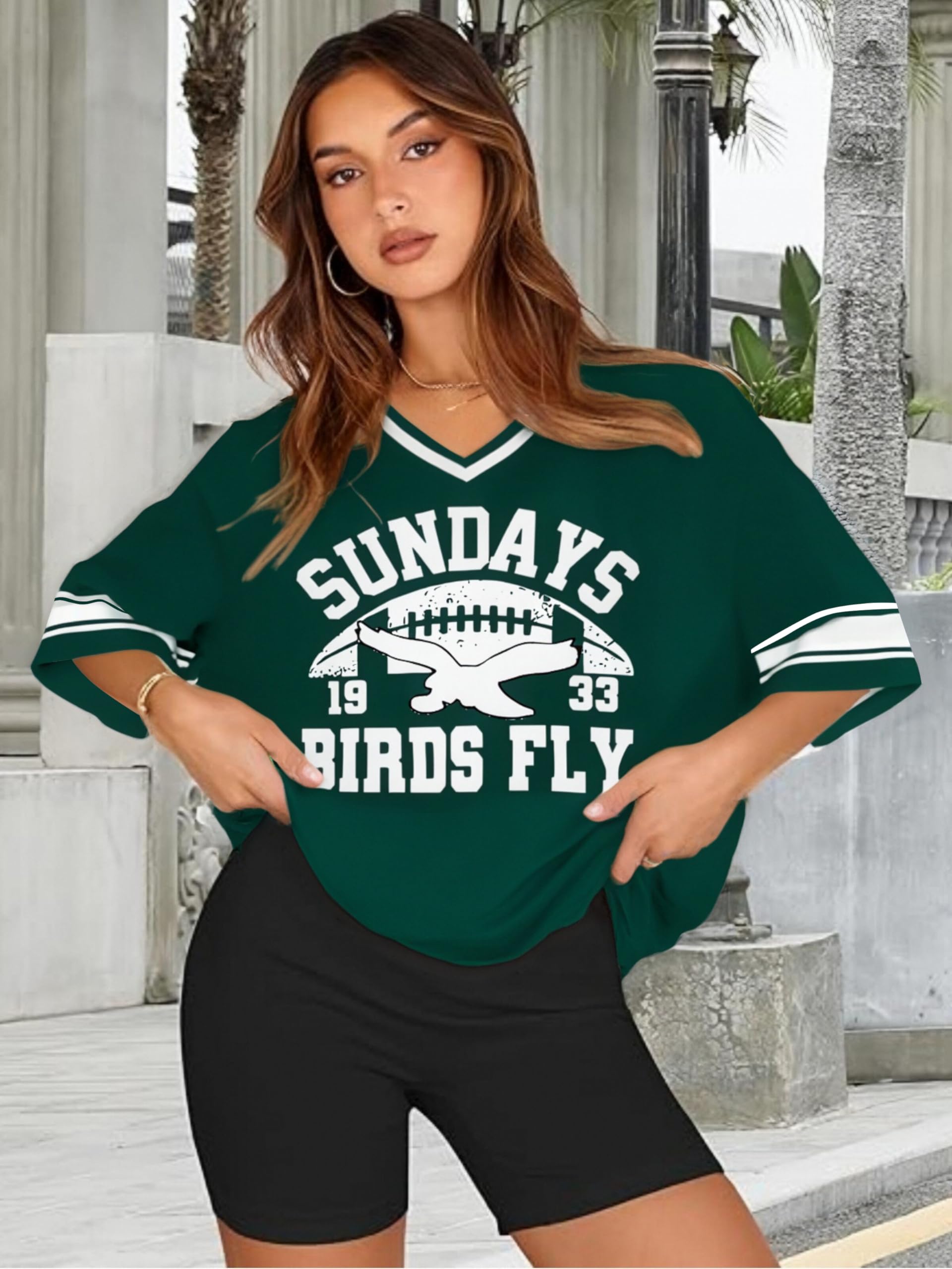 Magliette in jersey da donna per tifosi di calcio, maglietta con grafica per il giorno del gioco, magliette domenica funday, camicie con scollo a V, Y2k, streetwear top