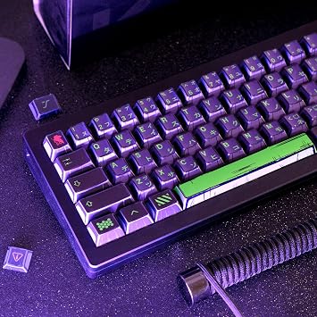Manga Themed Japanese Keycaps, Retro Purple PBT Keyboard Keycaps