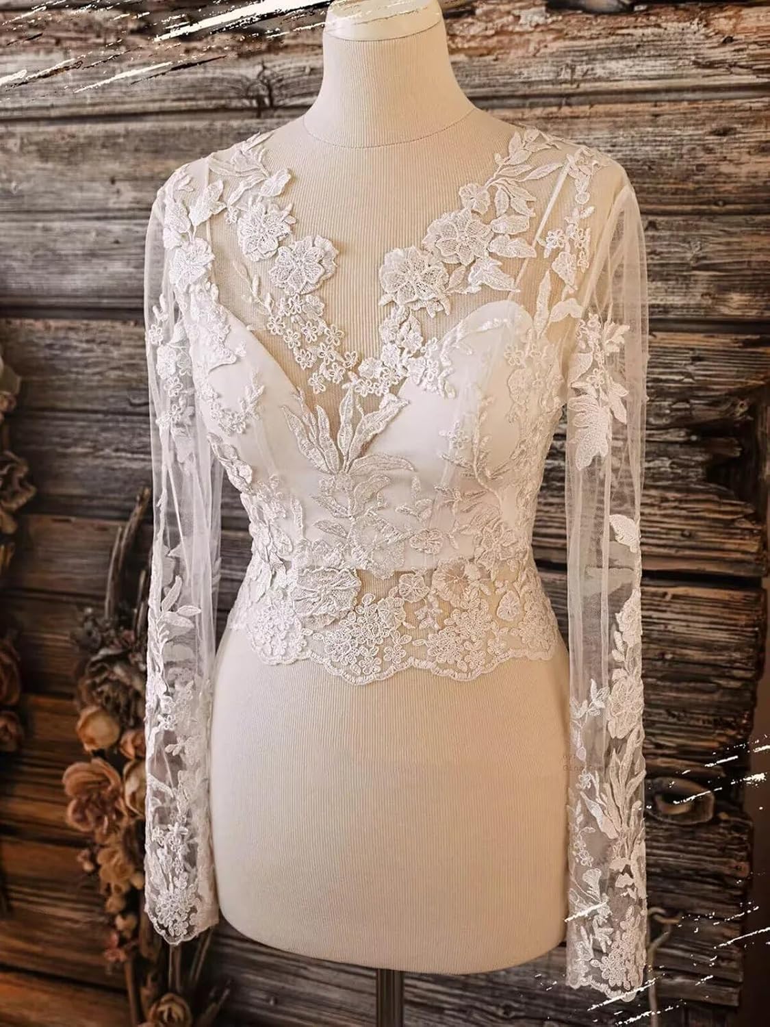 Mollybridal 2026 Romantic Flower Lace Embroidery Wedding Bridal Jackets Wrap Hollow Back V Neck