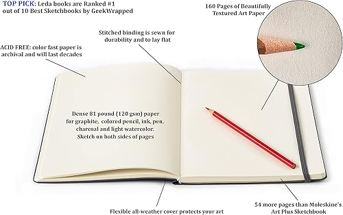 Miniatura 8 de Pantheon Bundle con los 4 tamaños de cuadernos de bocetos Leda de alta calidad, incluyendo tamaño A4 extragrande, 10 x 7 pulgadas, tamaño A5 mediano