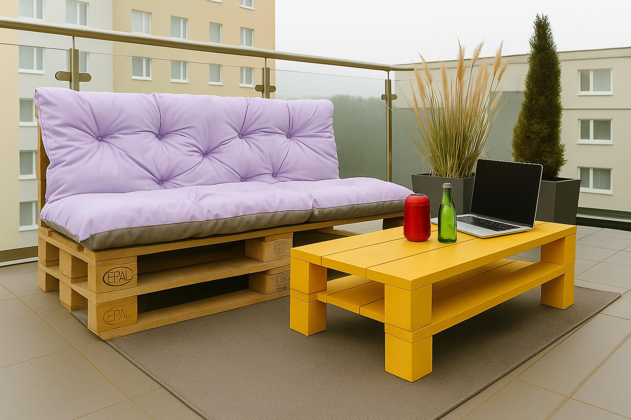 Cuscini pallet, Cuscini per pallet esterni/Cuscino Euro Pallet, Cuscino Divano, Cuscino Soggiorno da Giardino (Set:120x80+120x60cm, Nero)