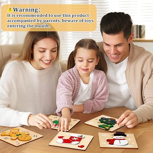 Miniatura 6 de Rompecabezas de madera de Navidad rompecabezas de madera para niños pequeños desarrollo Montessori juguetes cesta regalos fiesta juego de 5
