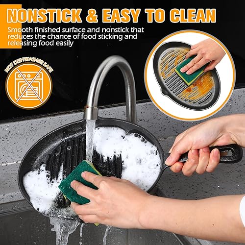 Miniatura 7 de Mifoci 12 juegos de platos de fajita de hierro fundido con bandeja base de madera y mango sartén de hierro fundido para carne, pollo, fajitas