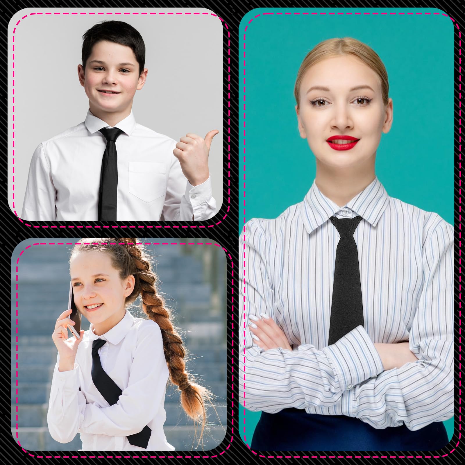 JIEYAO Corbatas negras para mujeres, 13 pulgadas, corbatas preatadas para niñas/niños, corbatas ajustables para uniformes, accesorio para la escuela y negocios