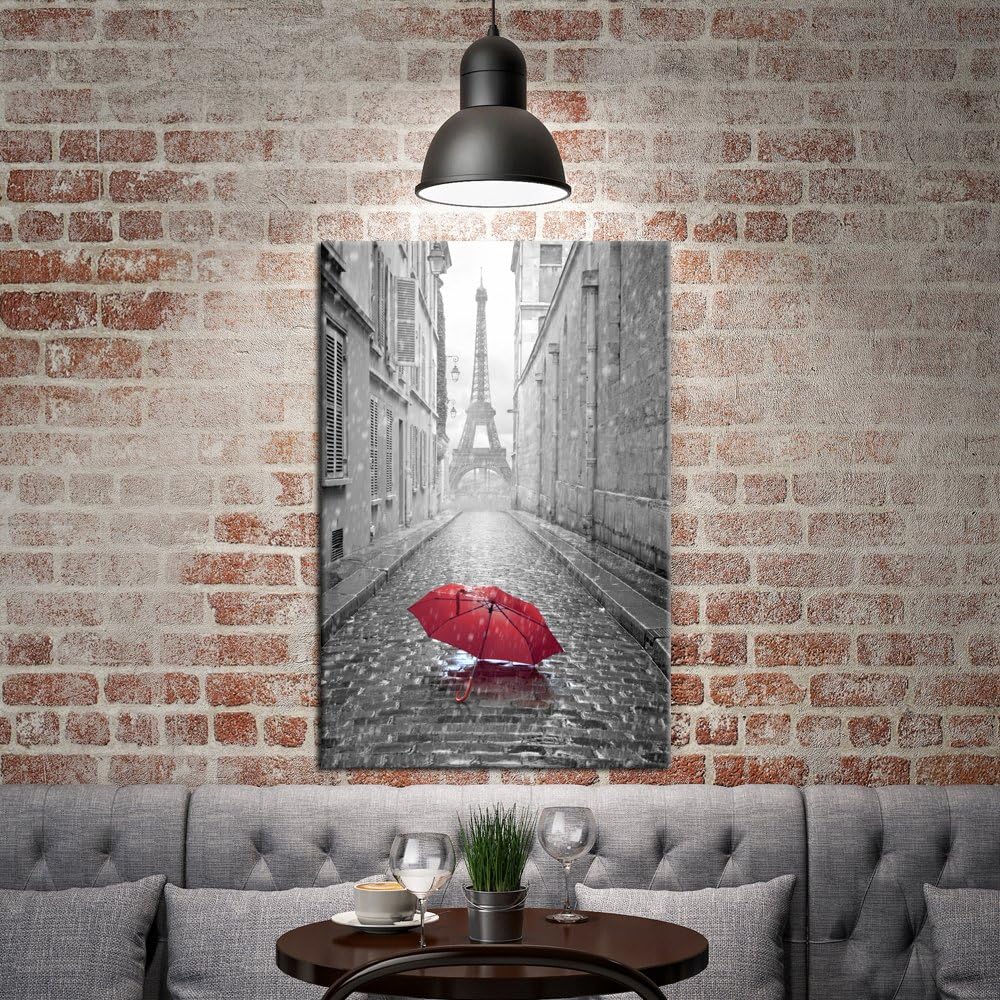 KREATIVE ARTS Black and White Romantic Paris Street Contemporary Art Poster Prints Eiffel Tower with Red Umbrella Photography Framed Wall Mounting Ready to Hang 24x36inch