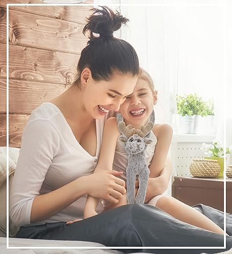 Miniatura 5 de DolliBu Animal de peluche colgante de alce con cinta de gancho y bucle, juguete de peluche súper suave para niños, adorable alce para niños y niñas,