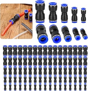 100Pcs Straight Push Connectors, SUNJOYCO 4/6/8/10/12mm Quick Release Pneumatic Connectors Push to Connect Fittings Kit, Plastic Tube Fittings Air Line Fittings for 5/32 1/4 5/16 3/8 1/2 Tube