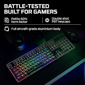 HyperX Alloy Origins 60 - Mechanical Gaming Keyboard - Ultra Compact 60% Form Factor - Tactile Aqua Switch - Double Shot PBT Keycaps - RGB LED Backlit - NGENUITY Software Compatible,Black