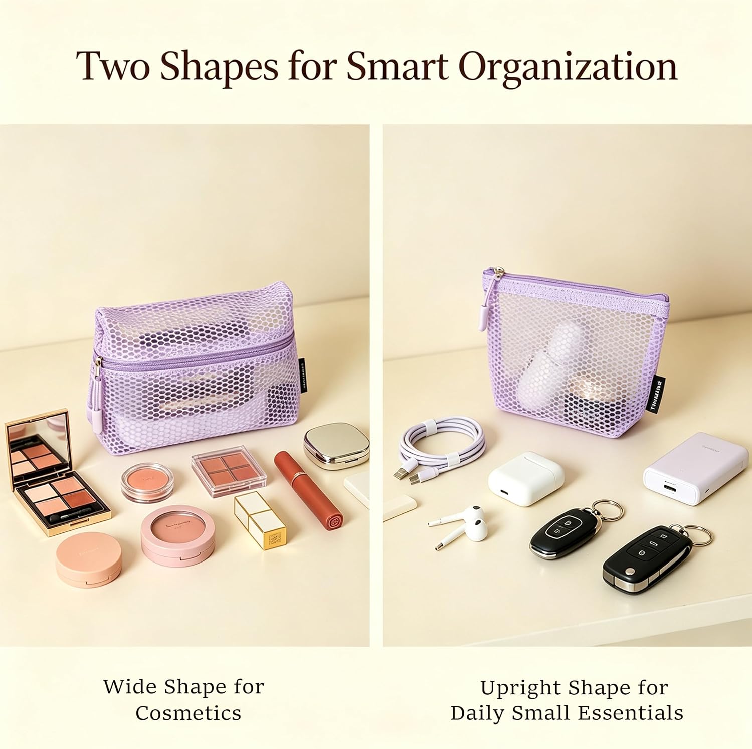 2Pcs Mesh Makeup Bag Set Travel Cosmetic Pouch Toiletry Bag image 2