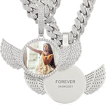 Personalized Engraved Photo Necklace To Lover Iced Out Cuban Link Chain With Pendant Custom Wing Necklace With Picture Image Pendant Necklace With Text Hip Hop Jewelry With Gift Box