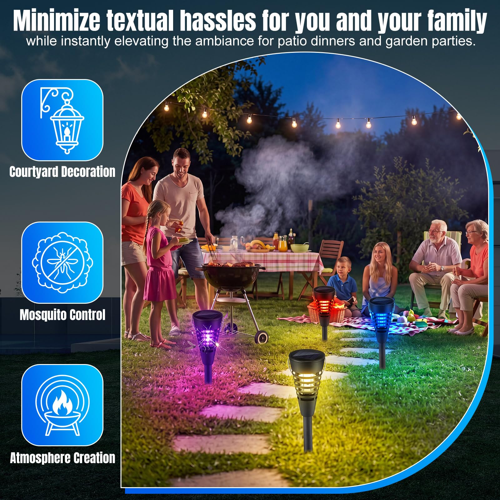 Qualirey 4 Stück Solar Insektenvernichter & Mückenvernichter für den Außenbereich, wasserdicht, kegelförmiges LED-Licht, Mückenschutz für Terrasse, Garten, Hof, Camping – Hänge-/Einsteckdesign