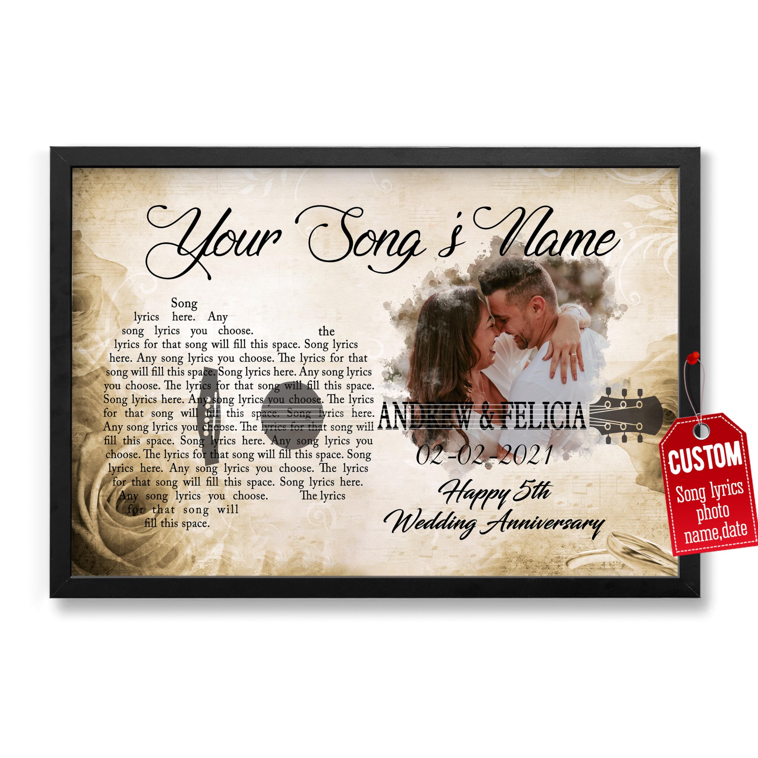 H-DEWALL Personalized Song Lyrics Poster Gifts For Women Cool Things For Your Room Wall Decor Customized Photo Wedding Anniversary Decor For Living