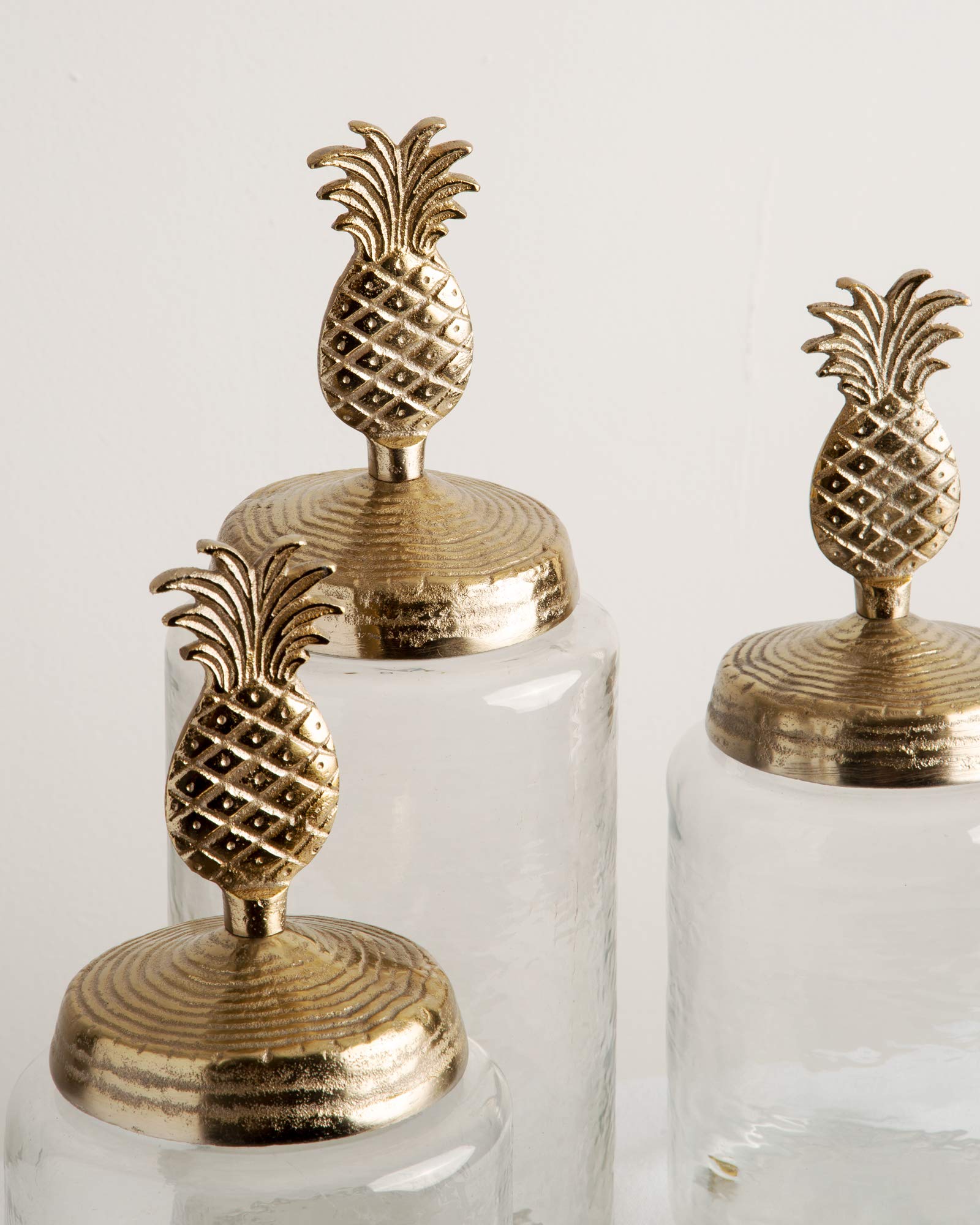 Gold Pineapple Jars Set Of Glass Canisters With Metal