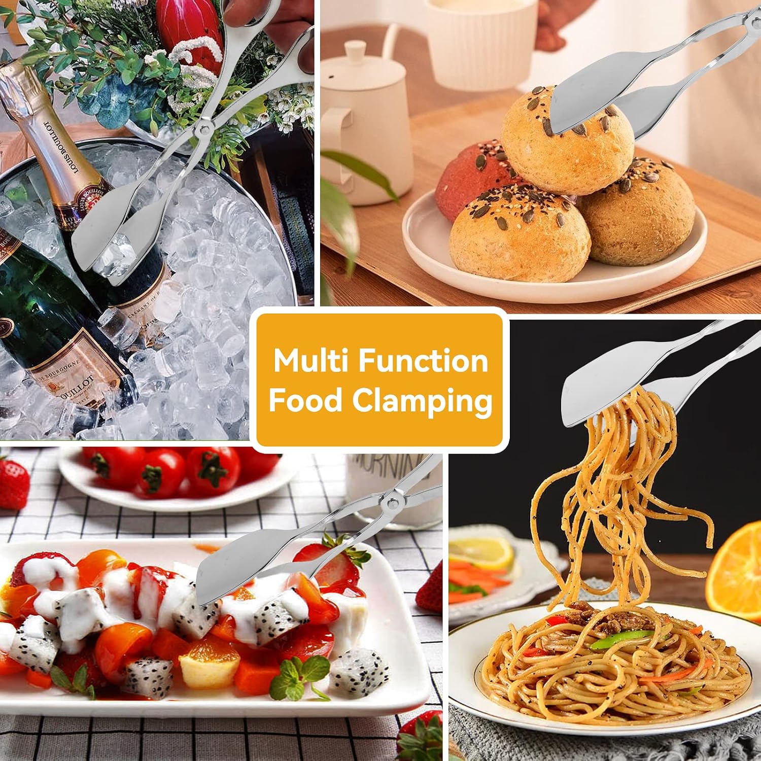 Serving Tongs, 4PCS Salad Tongs Buffet Tongs Stainless Steel Tongs Catering Tongs for Salad Steak Vegetables (8)