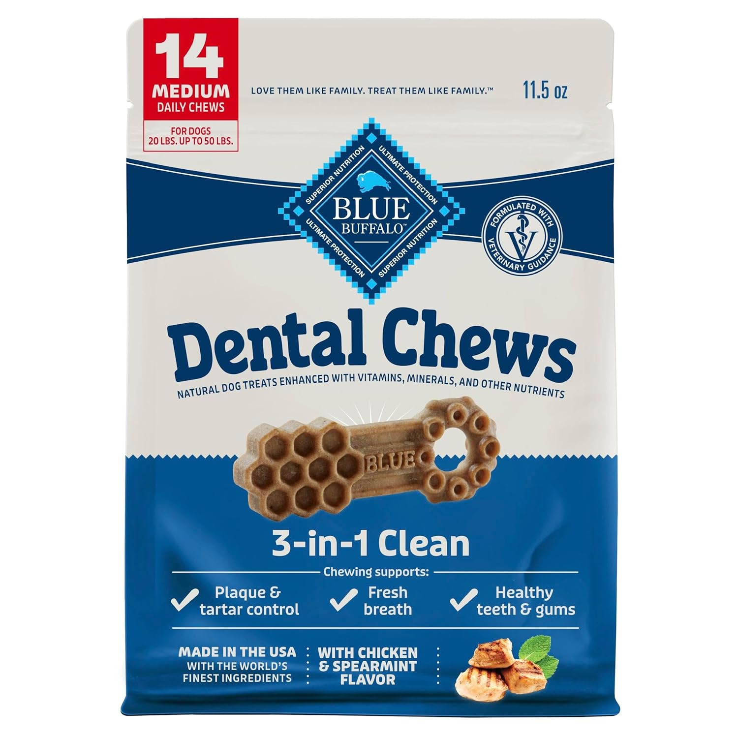 Blue Buffalo Medium Dental Chews for Dogs Daily Dental Care Dog Treats Made in The USA with Natural