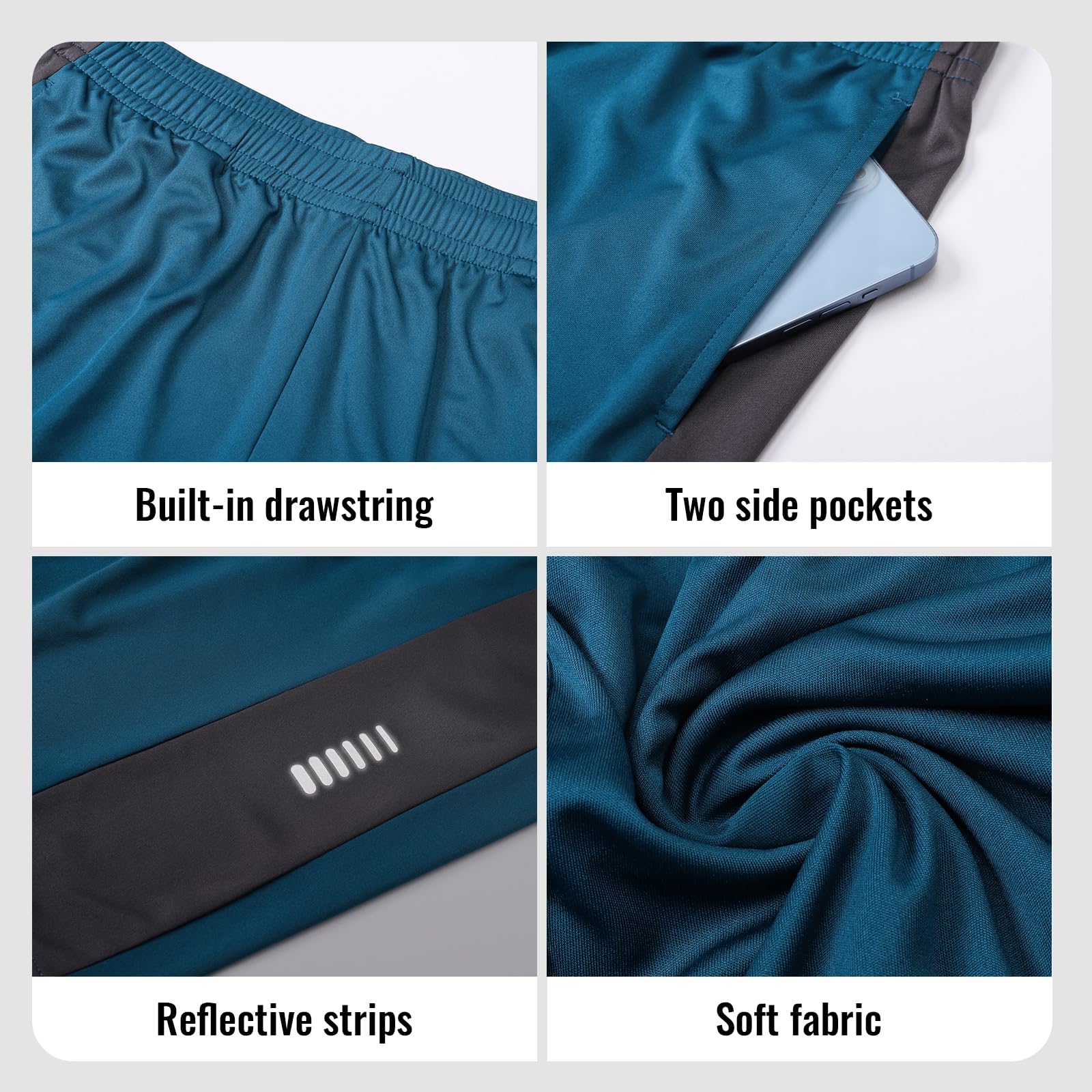 ZENGVEE Lot de 3/5 shorts de sport pour homme avec bande réfléchissante - Séchage rapide - Respirant - Léger - Pour entraînement et sport