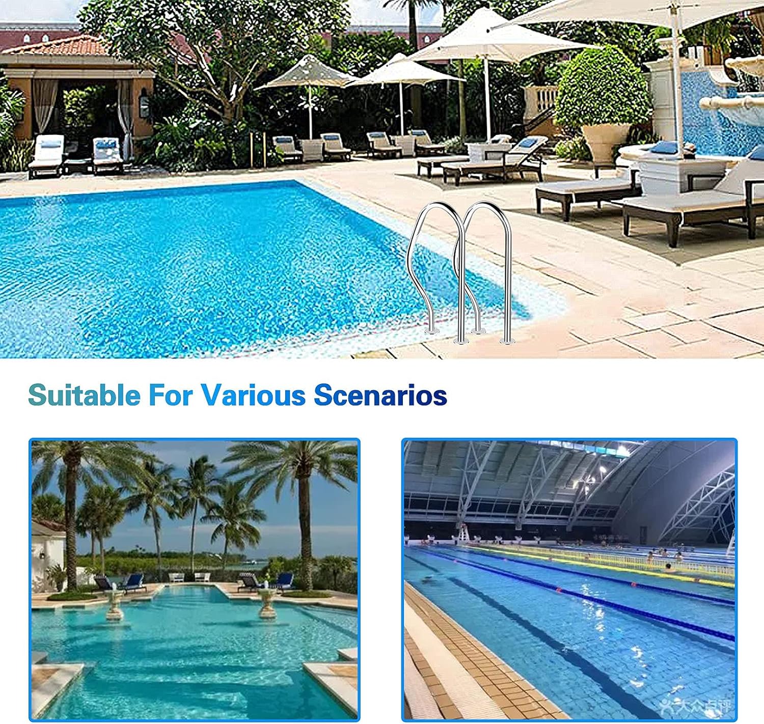 Pool Handrail Sturdy Pool Safety Handrails 1Mm Thickness Stainless Steel Swimming Pool Handrail Grips Cover Pool Soft Anti-Slip Armrest Protector 31.5" X 31.5" Pool Railing Cover