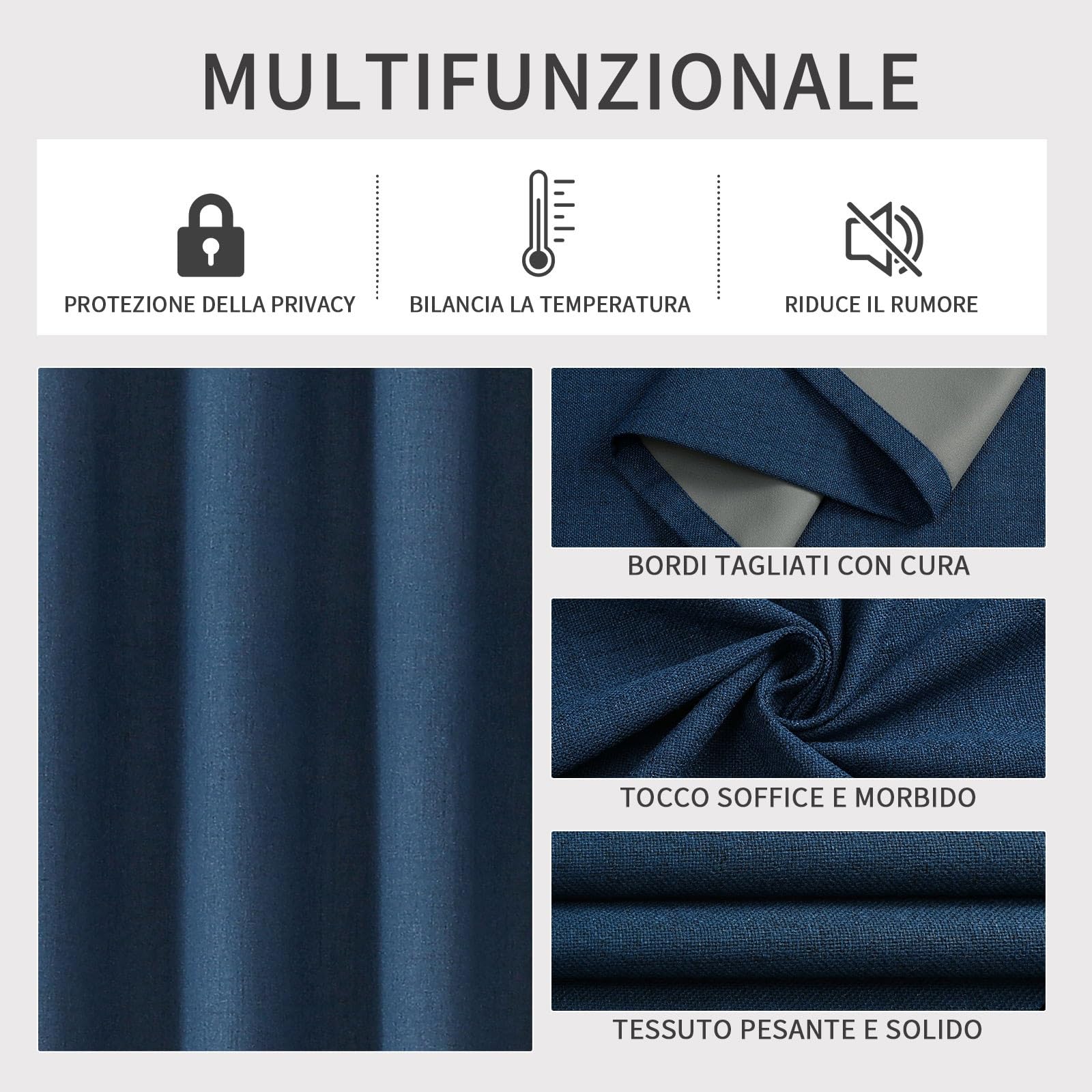 Joydeco 100% Tende Oscuranti per Interni 2 Pezzi, Lino Tende Termiche con Occhielli per Soggiorno Moderne, Cameretta Bambini, Camera da Letto Blackout Curtains(Blu Reale, 2xL140xA200)