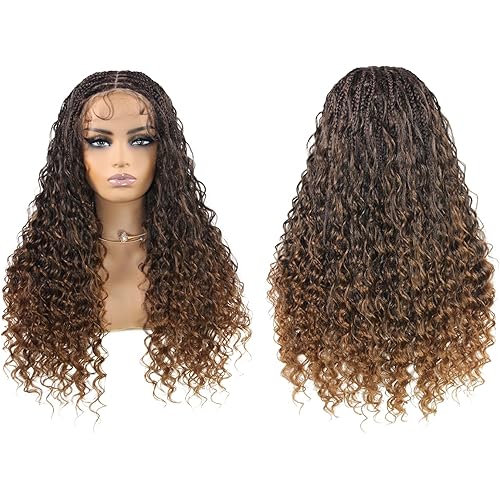 Miz Barn 360 Full Lace Front Knotless Box Braided Wigs 100% Handmade Synthetic Lightweight Twist Braided Wig Swiss Lace Braids Wigs With Baby Hair For Black Women (1B/27#, 24")