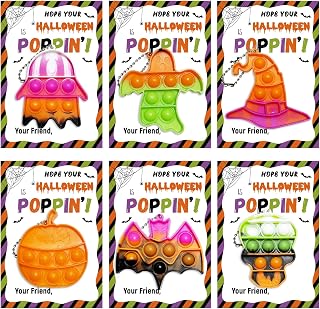Halloween Party Favors - 24 Pack Halloween Pop Fidget Toys Card Bulk - Funny Pop Its Goodie Bag Stuffers for Boys Girls Toddler School Class Classroom