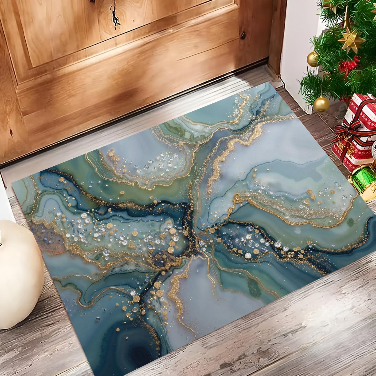 Paillasson extérieur entrée lavable et tapis absorbant marbre aquarelle