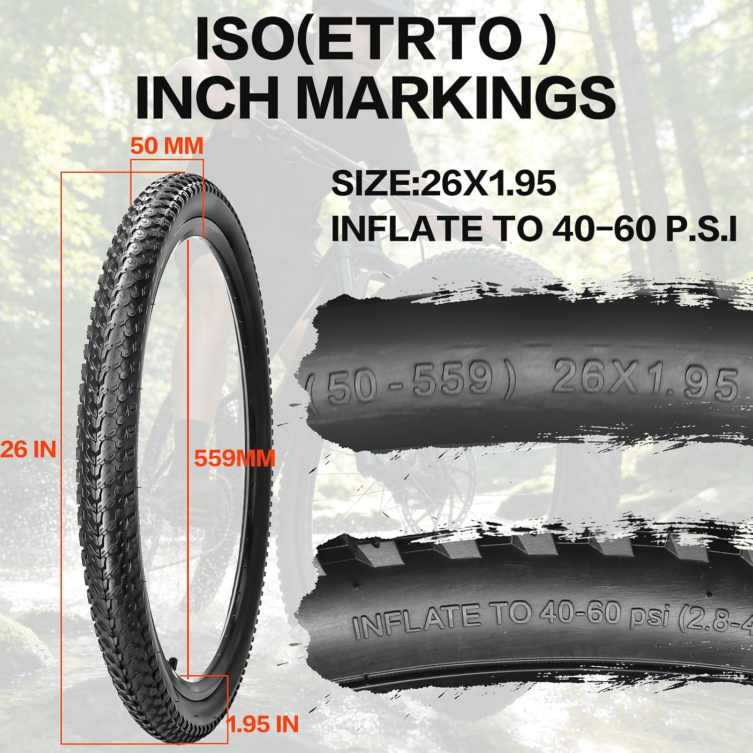 26x1.95/2.1 & 29x2.1 Inch Foldable Mountain Bike Tires and Inner Tubes AV 32mm Schrader Valve with Repair Kit, Rim Strip, Tire Levers for Mountain, Commuter and Off-Road Bike