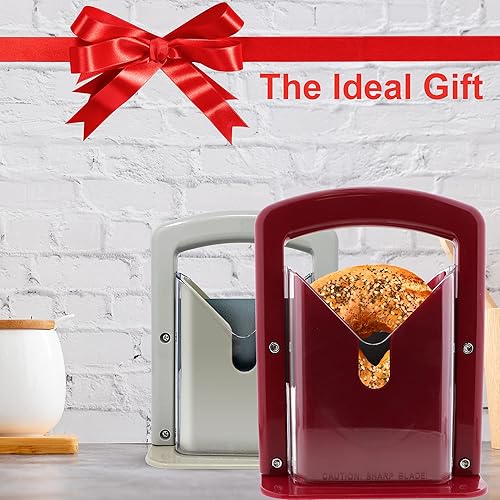 Miniatura 4 de Slyce - Cortador de bagel, cortador de bagel con escudo de seguridad y agarre seguro, soporte para bagel para cortar bagels grandes y pequeños, hoja