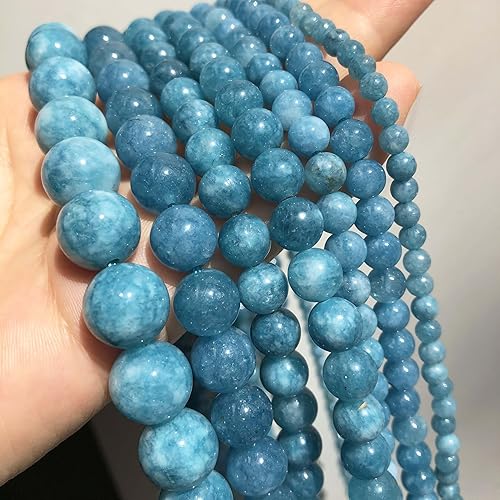 Miniatura 5 de Yochus Cuentas sueltas redondas de calcedonia azul de 0.315in para hacer joyas