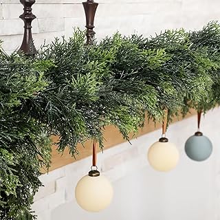 6FT Artificial Cedar Garland, Realistic Christmas Pine Garland, Lush Evergreen Cypress Garlands, Real Touch Faux Greenery for Mantel, Table, Staircase, Fireplace, Holiday Party Indoor Outdoor Decor