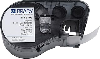 Brady M-82-492 Polyester B-492 Black on White Label Maker Cartridge, 3/8