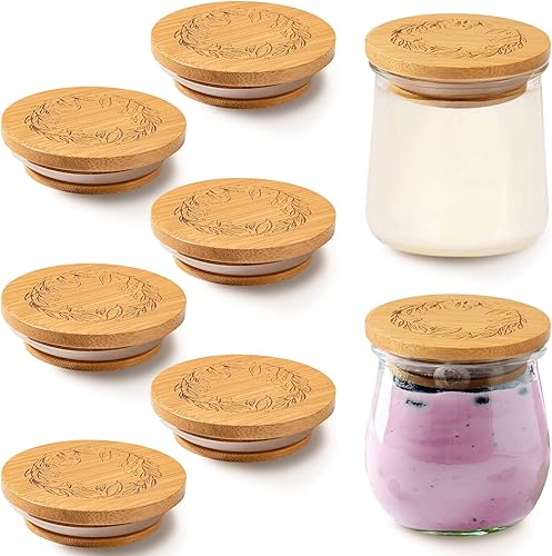 Oui - Juego de 6 tapas para tarros de yogur selladas de bambú herméticas