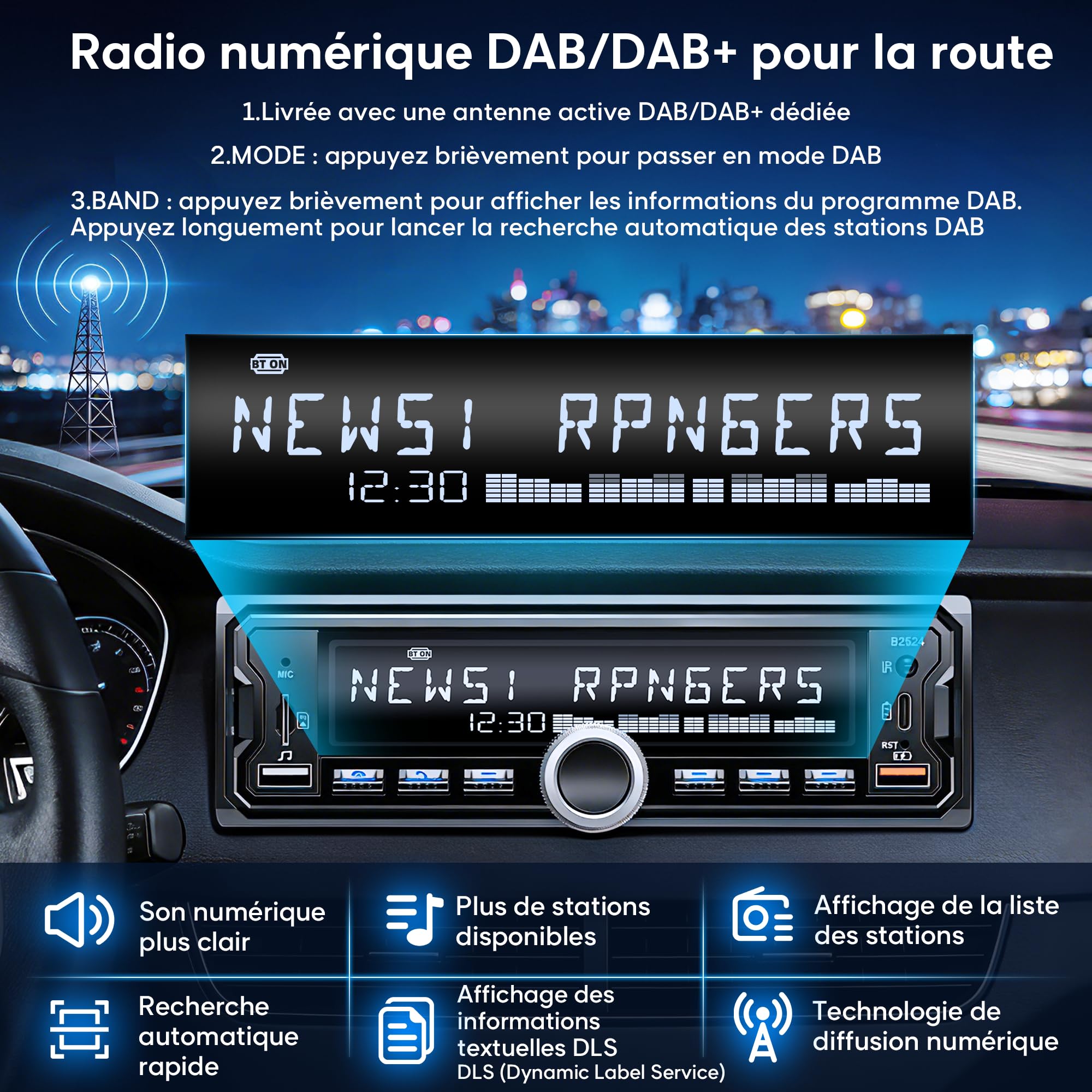 Autoradio DAB/DAB+, CENXINY Auto Radio Bluetooth RDS/FM/AM,1 Din Autoradio mit Fernbedienung,unterstützt 2 USB,AUX-Eingänge,TF/SD/FM/iOS Android,Multicolour