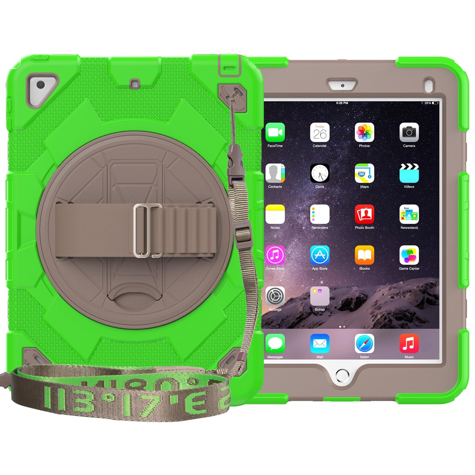 Etui na tablet do iPada 9,7/Air 2/iPad Pro 9,7 cala 2018/2017 etui TPU + twarde etui PC z obrotowym stojakiem 360 i paskiem na rękę, wytrzymała obudowa, odporna na upadki obudowa